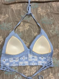Crocheted Blue Halter Top