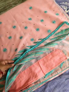 Elegant embroidery light pink fancy saree &amp; Blouse