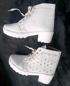 White Star Cutout Ankle Boots