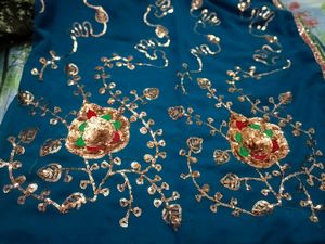 Embroidered Teal Saree