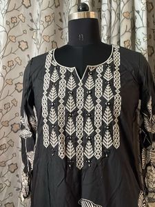 Black Kurta with White Floral Print