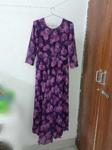 Purple Floral Printed Long Dress – Lightweight