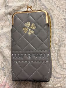 Quilted Grey Wallet with Clover Design