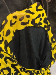 Yellow Leopard Print Mesh Top