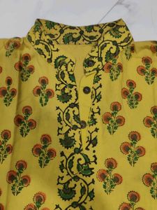 Yellow Printed Short Cotton Kurti