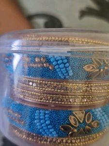Blue &amp; Gold Embellished Bangle Set