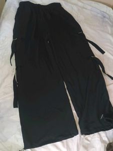 Black Cargo Style Wide Leg Pants