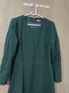 woollen green flare dress for medium
