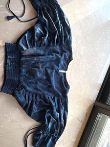 Blue Smocked Ruffle Top