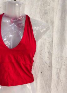 Red Halter Neck Crop Top