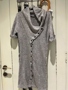 Grey Button-Up Drape Neck coat