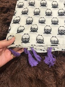 Cute Owl Print Scarf with Tassels
