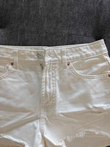 White Distressed Denim Shorts