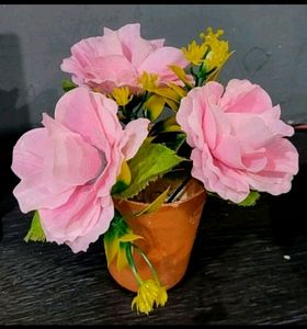 Set 3 Hanging White &amp; Pink Flowers &amp; Pot