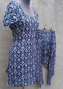 Blue &amp; White Printed Kurta Set