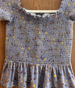 Blue Floral Smocked Peplum Top