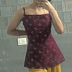Stylish Maroon Kurti with White Embellishments
