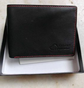 Men's Black Leather Wallet with Red Stitching