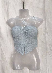 25245. Cute Blue Textured Crop Top