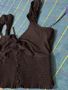 Chic Black Smocked Crop Top