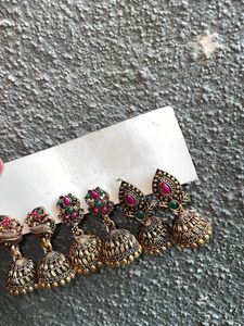 Set of 3 Ethnic Jhumka Earrings