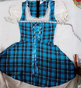 Blue Plaid Cold Shoulder Dress