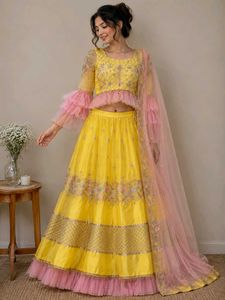 Stunning Yellow & Pink Ruffle Lengha Set