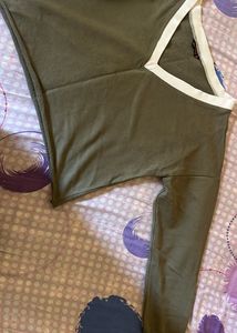 Olive Green V-Neck Long Sleeve Top