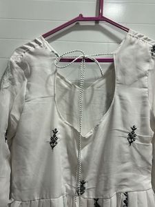 White Kurta with Black Embroidery and dupatta