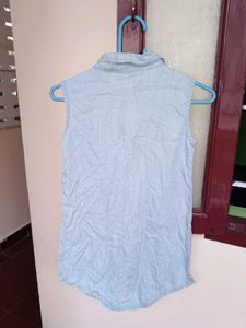 Light Blue Sleeveless Denim Shirt