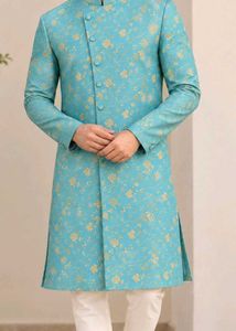 Light Blue Kurta with Cream Pajama Set