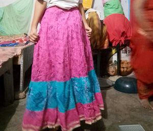 Vibrant Pink &amp; Blue Ethnic Skirt