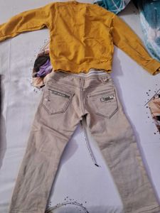 Cute Yellow Sweatshirt &amp; Beige Pants Set