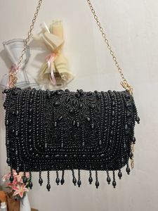Elegant Beaded Black Clutch Bag