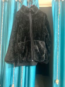 Black Fuzzy Zip-Up Jacket