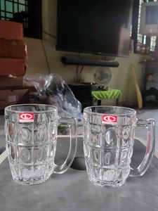 Clear Glass Beer Mugs Set of 2 unused