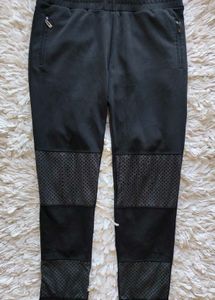 Black Designer-Style Trousers with Mesh&amp;Lace