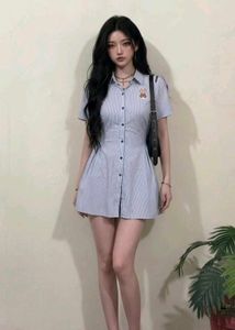 Blue bunny Striped Button-Up Mini Dress