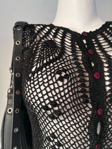Black Crochet Button-Up Top