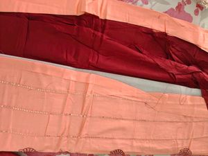 Elegant Peach &amp; Red Kurta Suit Material