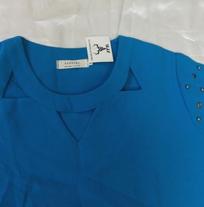 KOREAN Stylish Blue Embellished Cut-Out Top