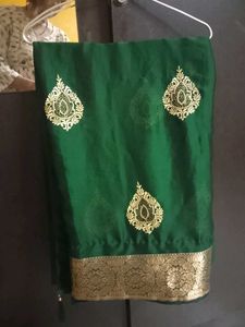 soft green saree with patchwork