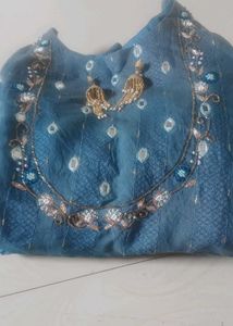 Embellished Teal Kurta with Earrings