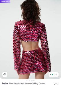 Pink Sequin Bell Sleeve Mini Dress