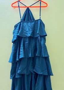 Teal Tiered Halter Neck Dress