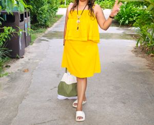 Yellow Stylish Dress With Frills