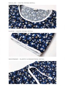 *Navy Blue Floral Print Cotton Night Suit for Wome