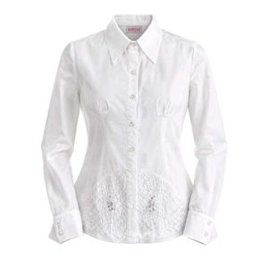 Elegant White Button-Down Shirt with Lace D