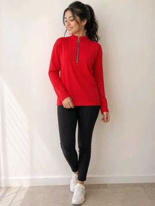 Red Zip Neck Long Sleeve Top