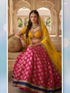 unsteach Elegant Pink & Yellow Lehenga Choli Set